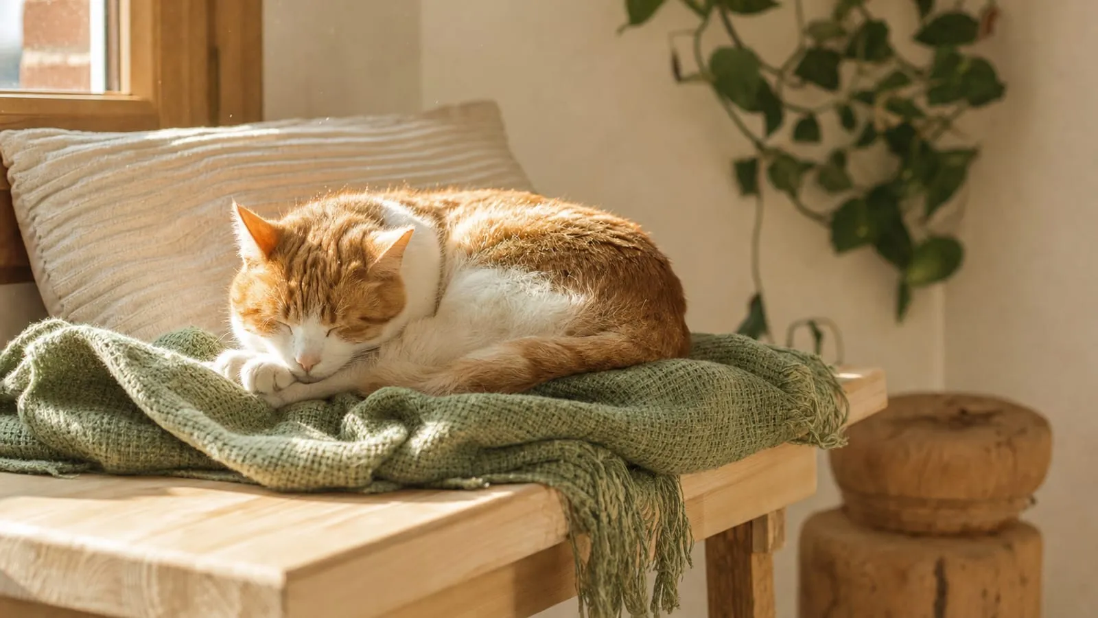 Gato atigrado tumbado al sol junto a una ventana